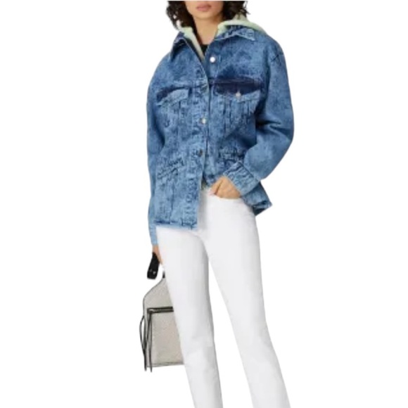 Sipos Zinna Knit Hooded Acid Wash Denim Jean Jacket. Blue Green Size M #908 - Picture 3 of 10